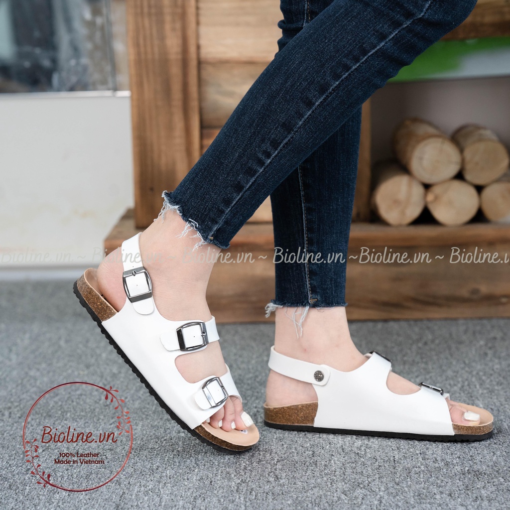 Sandals birken da PU cao cấp quai ngang sandals đế trấu thời trang unisex chính hãng Bioline