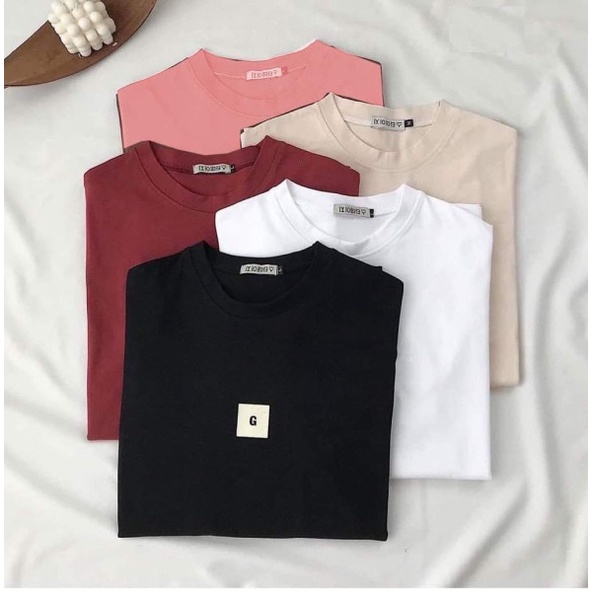 Áo thun chữ G cổ tròn cộc tay dáng rộng oversize  nam nữ - Phông trơn nhiều màu onesize unisex - Chất thun đẹp