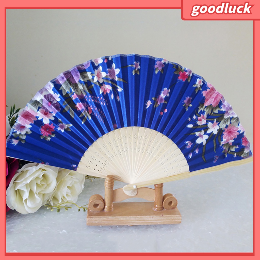 Quạt Xếp Cầm Tay Bằng Vải Satin Họa Tiết Hoa Trang Trí Tường