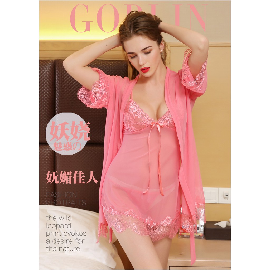 Váy ngủ sexy gợi cảm xuyên thấu 2 dây cao cấp ko có mút ngực - đồ ngủ kèm áo choàng màu đỏ,đen hồng Minalady | BigBuy360 - bigbuy360.vn