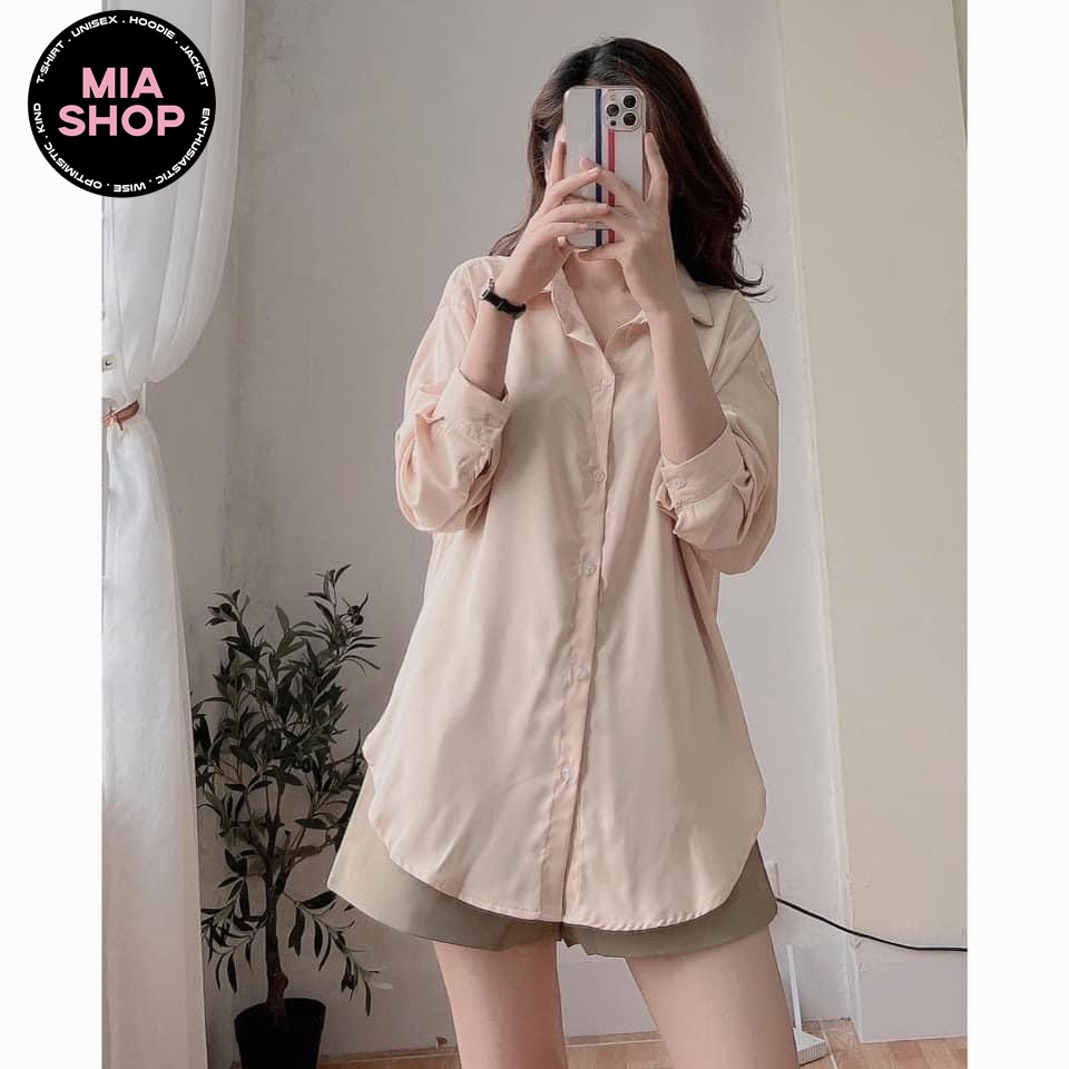 Áo sơ mi unisex nam nữ MIA, Áo sơ mi form rộng trắng bigsize đi học, tay dài chất kate lụa