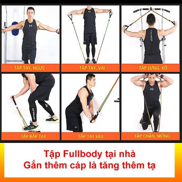 Bộ 5 Dây tập Gym ngũ sắc ,tập gym tập thể hình móc kim loại - HV Store 375