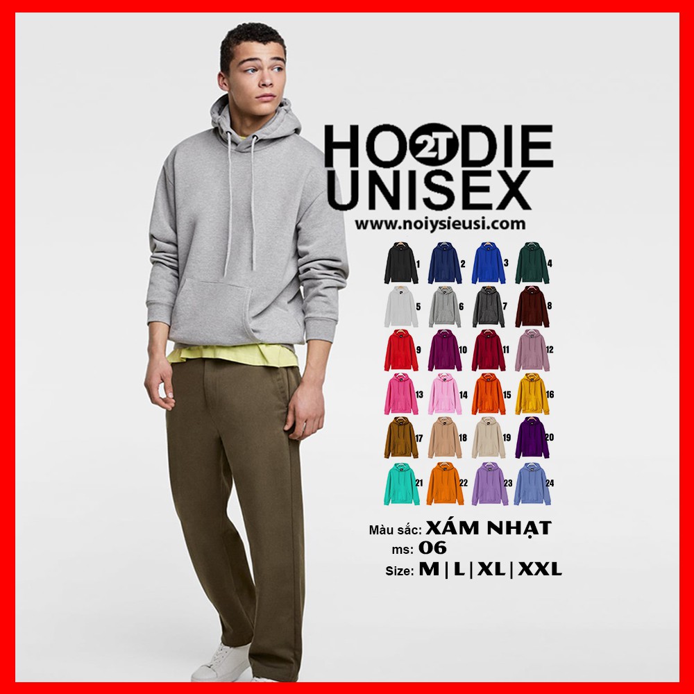 Áo hoodie unisex 2T Store H06 màu xám nhạt - Áo khoác nỉ chui đầu nón 2 lớp dày dặn đẹp chất lượng | BigBuy360 - bigbuy360.vn