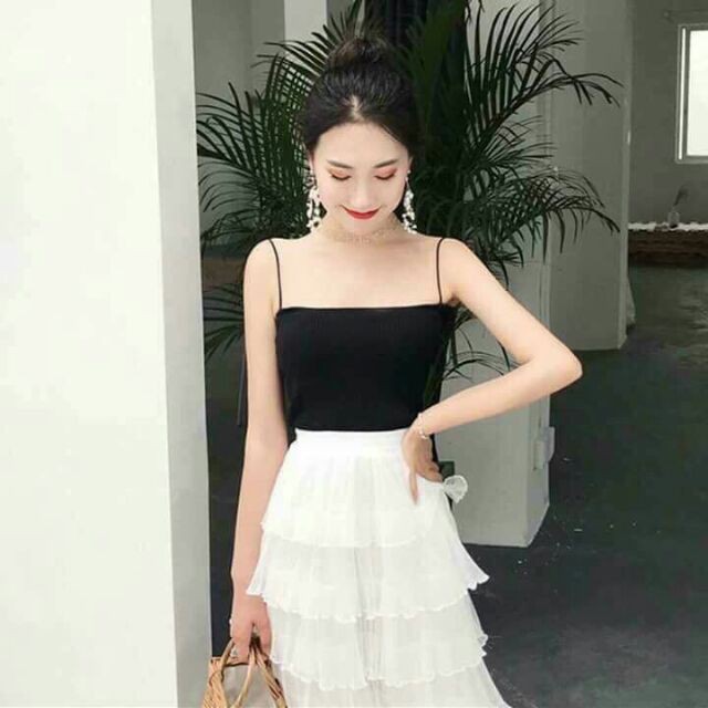 Áo 2 Dây Nữ Dáng Dài Co Giãn 💞Ảnh Thật💞 Áo Dáng Ôm Sợi Bún, Chất Liệu Cotton Thấm Hút Mồ Hôi