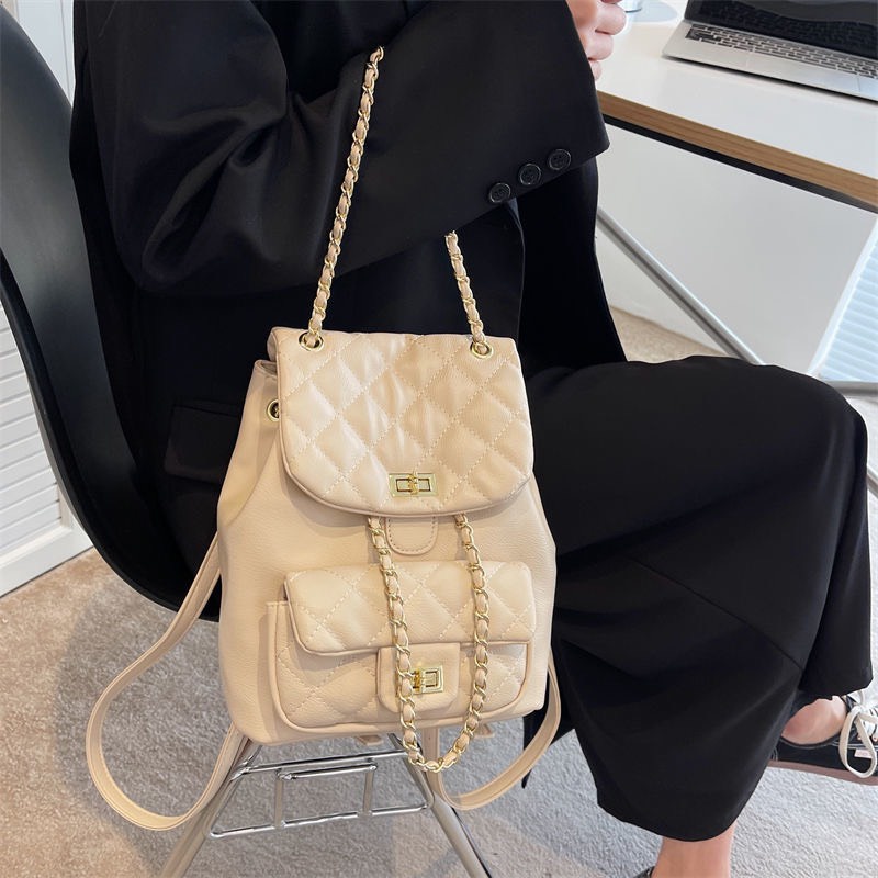 Balo nắp gập dập trám dây xích da pu phong cách ulzzang Hàn Quốc