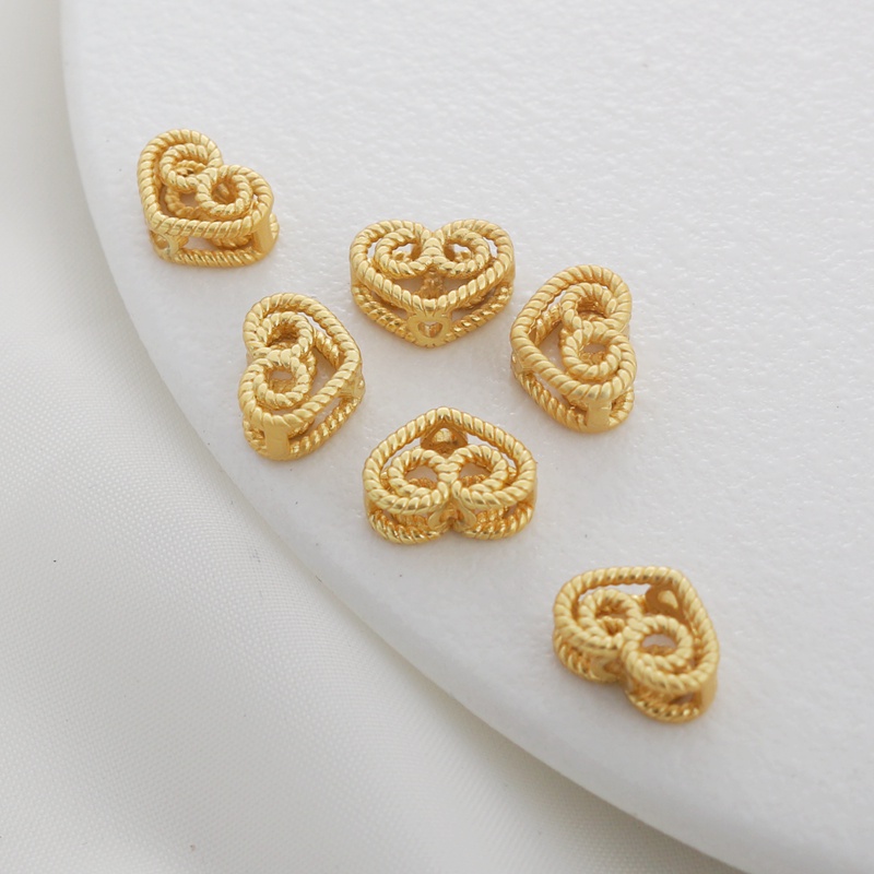 Dây Chuyền/ Khuyên Tai/ Vòng Tay Thủ Công Mặt Nhám Hình Trái Tim Rỗng Màu Vàng Kim 7X10mm