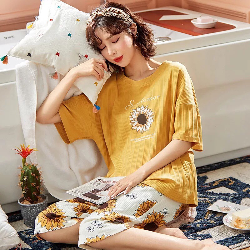 Bộ đồ mặc ở nhà, đồ ngủ ⚡️P/C HOT HÀN QUỐC 2021 ⚡️ quần đùi chất cotton, kiểu xuông rộng