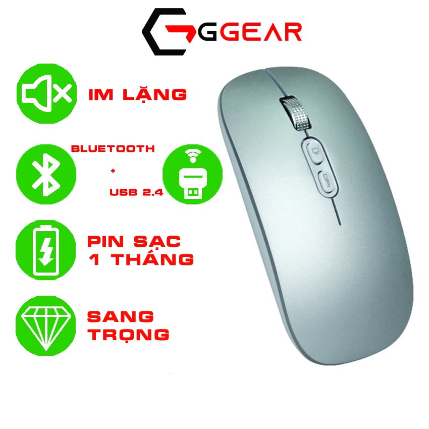 Chuột không dây bluetooth wireless GGear M103 silent pin sạc cho laptop macbook ipad