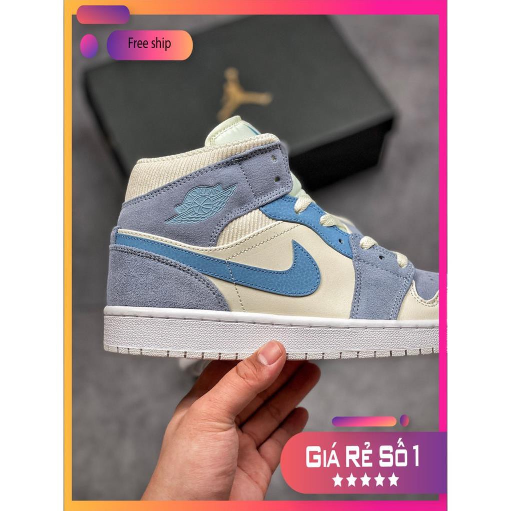 (FULL BOX + QUÀ TẶNG) Giày thể thao Air Jordan 1 Mid Mixed Textures Blue cổ cao siêu đẹp cho nam và nữ | BigBuy360 - bigbuy360.vn