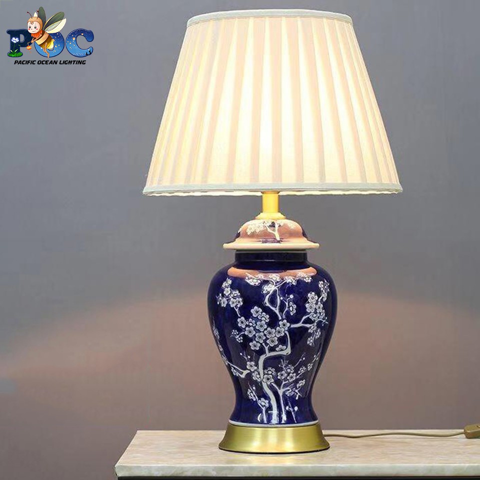 Đèn ngủ để bàn thân bình hoa sứ POC MB-8312 Đèn bàn trang trí phòng khách, phòng ngủ phong cách sang trọng  quý phái