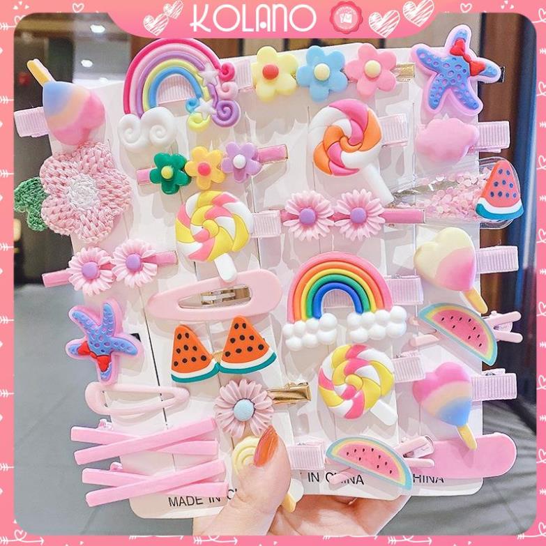 Kẹp tóc mái cho bé KOLANO phụ kiện tóc cho bé 14 kẹp mái nhiều hình dễ thương FAH-001417