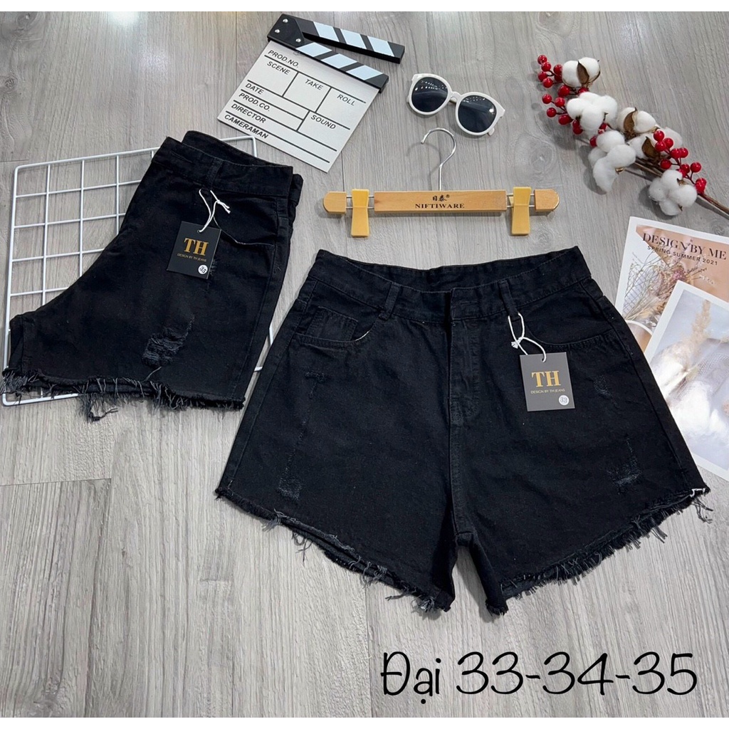 [Bigsize] Quần Sọt Jean Nữ Mẫu Rách Màu Đen Tua Lai Từ 60-75kg