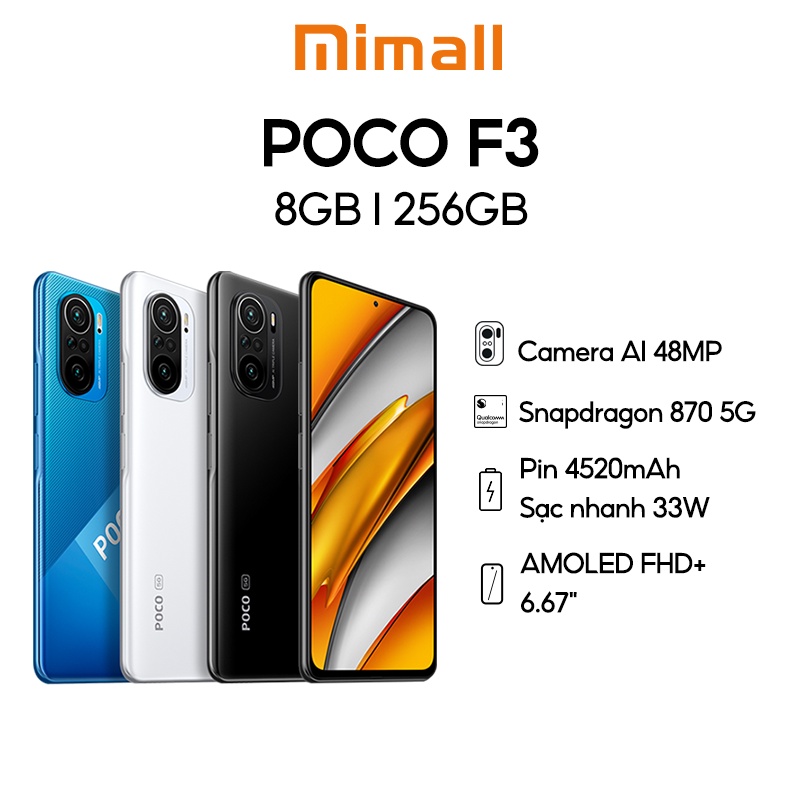 Điện thoại Xiaomi POCO F3 8GB l 256GB - Snapdragon 870 5G - AMOLED 120Hz - Loa kép chuẩn Dolby Atmos® - Chính hãng