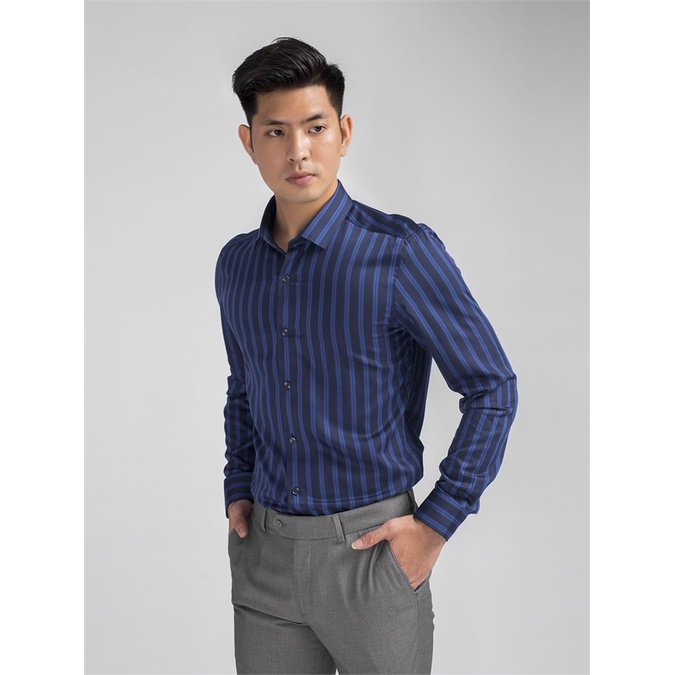 Áo sơ mi nam dài tay Aristino họa tiết sọc tinh tế  sợi sồi tà lượn rom slim  ALS16708
