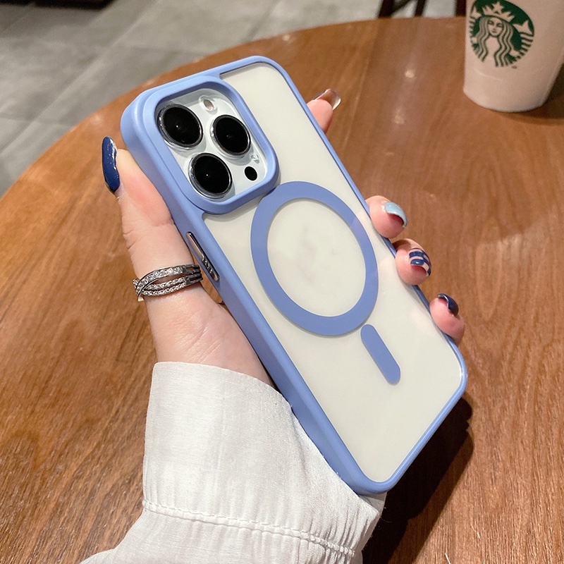 Macaron Transparent Phone Case Hard Protective Cover compatible for Iphone 13 12 11 Pro Max Wireless Magnetic Charging Couples