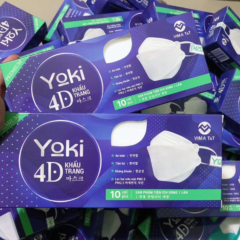 Khẩu Trang 4D Yoki Premium(màu trắng) Hộp 10 cái 4 Lớp Hàng Công Ty