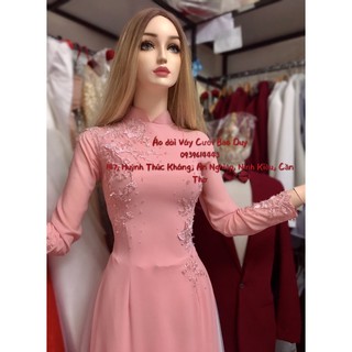 Áo dài hồng tiệc thiết kế 4 tà đẹp