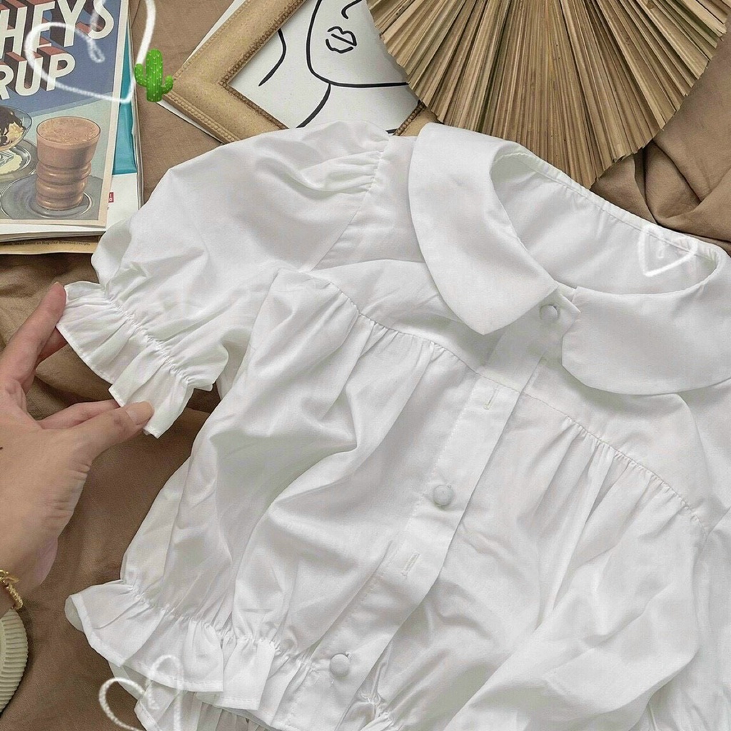 Áo croptop nhúm cổ bèo cực xinh , chất kate hàn mềm mịn