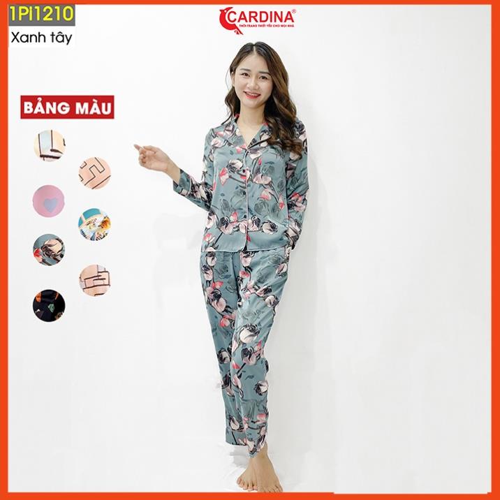 QSG Đồ bộ pijama nữ CARDINA chất lụa satin Nhật cao cấp quần dài áo cộc tay họa tiết tinh tế trẻ trung 1Pi12.