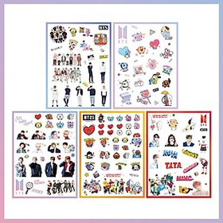 Set 5 Sticker hình dán BT21 BTS (2 Sticker BT21 + 3 Sticker BTS)