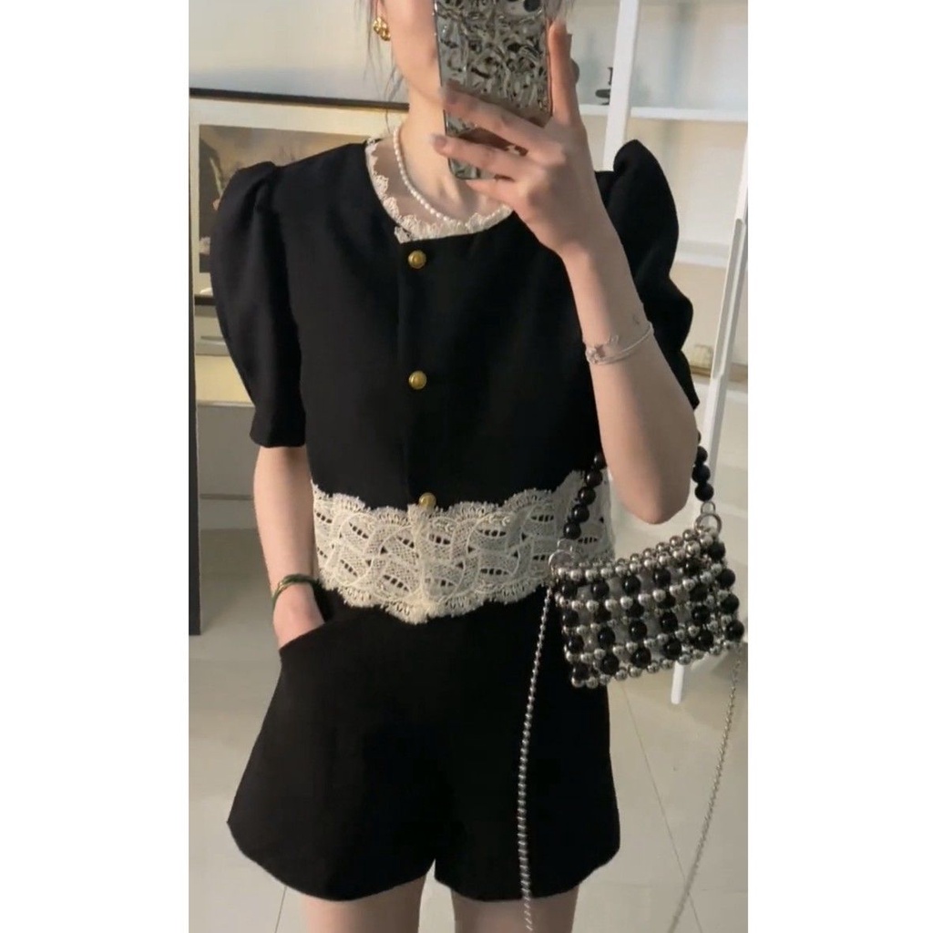 Set áo kèm quần short phối ren phong cách hàn quốc thời trang mùa hè cho nữ