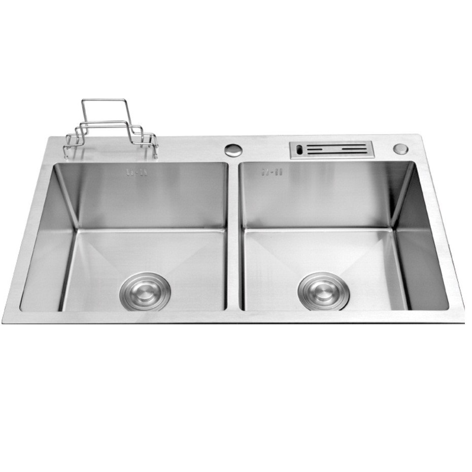 Chậu rửa chén cao cấp inox304 không gỉ, 02 hộc đều nhau, kích thước 83x50x23cm, dắt dao, dắt thớt, bảo hành 03 năm