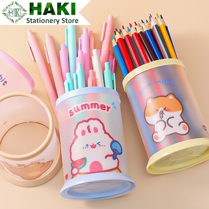 Ống đựng bút để bàn hình tròn HAKI, hộp bút cắm bút đa năng có thể gấp gọn đồ dùng học tập dễ thương cho học sinh OB08
