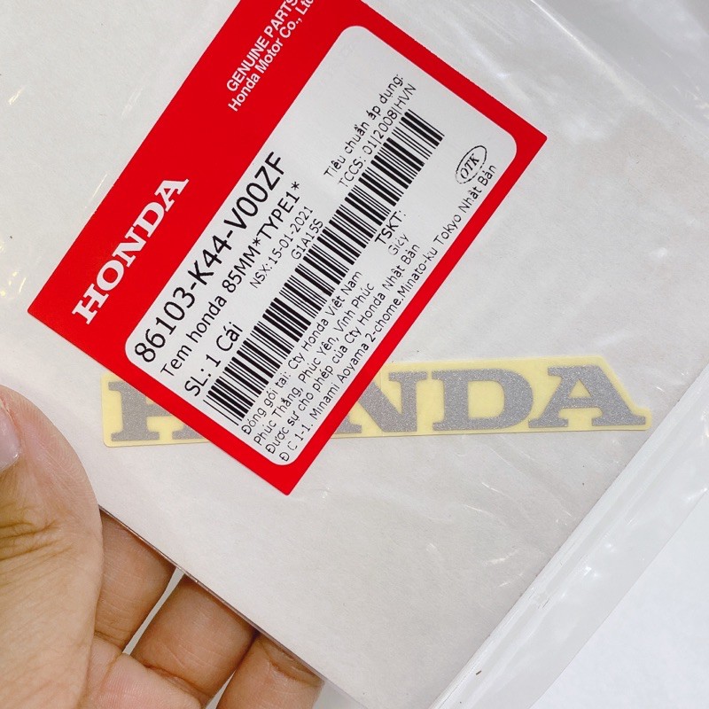 Decal tem chữ HONDA dài 85mm màu đen & màu bạc Chính Hãng