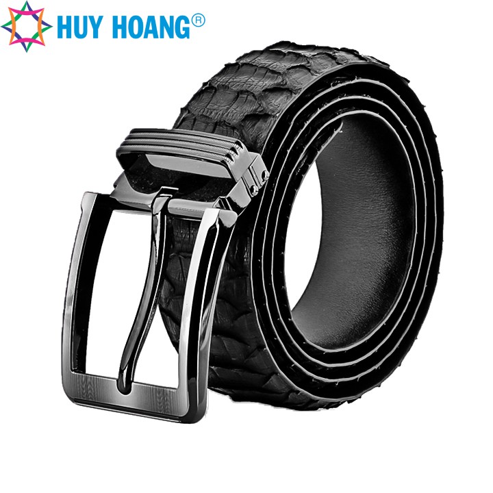 Dây nịt nam da trăn Huy Hoàng vip đầu kim màu đen-LS4328