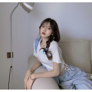 Áo croptop cổ xẻ rút dây eo