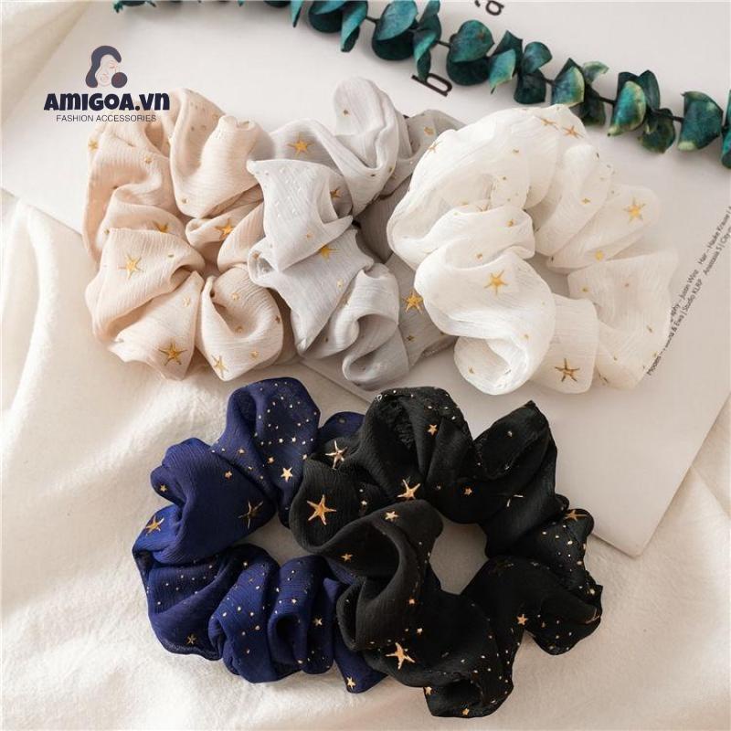 Dây Cột Tóc Cỡ Lớn Họa Tiết Ngôi Sao Phong Cách retro