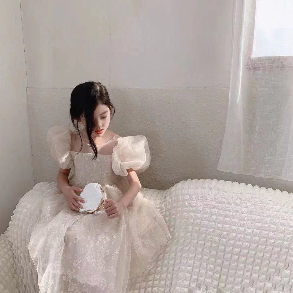 Đầm Công Chúa Tay Ngắn Phong Cách Hàn Quốc Mới Cho Bé Gái