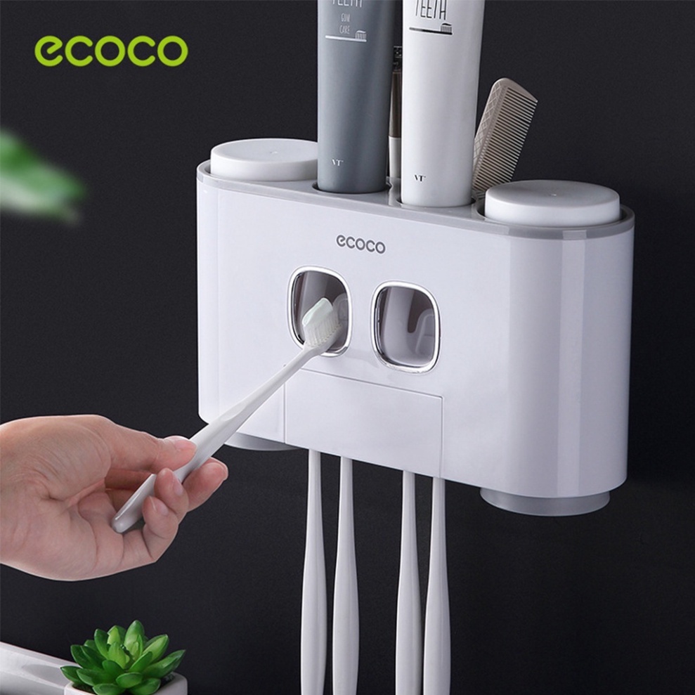 Bộ nhả kem đánh răng tự động ECOCO thông minh dán tường, Máy bóp kem đánh răng kệ để đồ phòng tắm tiện lợi sasa