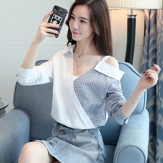 (Hàng có sẵn) Áo sơ mi trễ vai thiết kế nữ tính thanh lịch