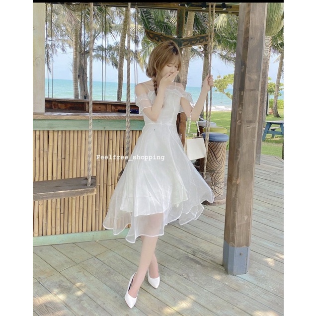 Đầm Trắng Công Chúa Feelfree 2 Dây Voan 2 Lớp Thích Hợp Mặc Đi Tiệc, Đi Chơi, Kỷ Yếu D006