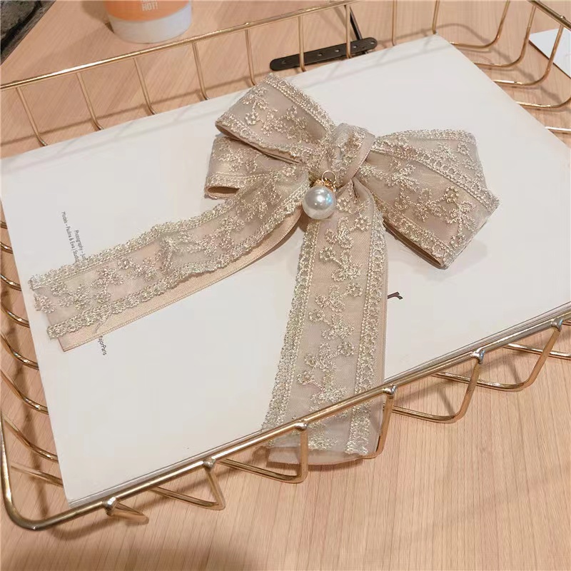 Kẹp tóc hai nơ ren Hàn Quốc Nữ thiết kế kẹp mùa xuân Phong cách cung điện cổ điển