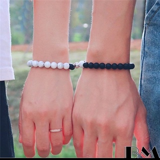Vòng Tay Chuỗi Hạt Nam Châm Màu Đen/Trắng Thời Trang Cho Cặp Đôi