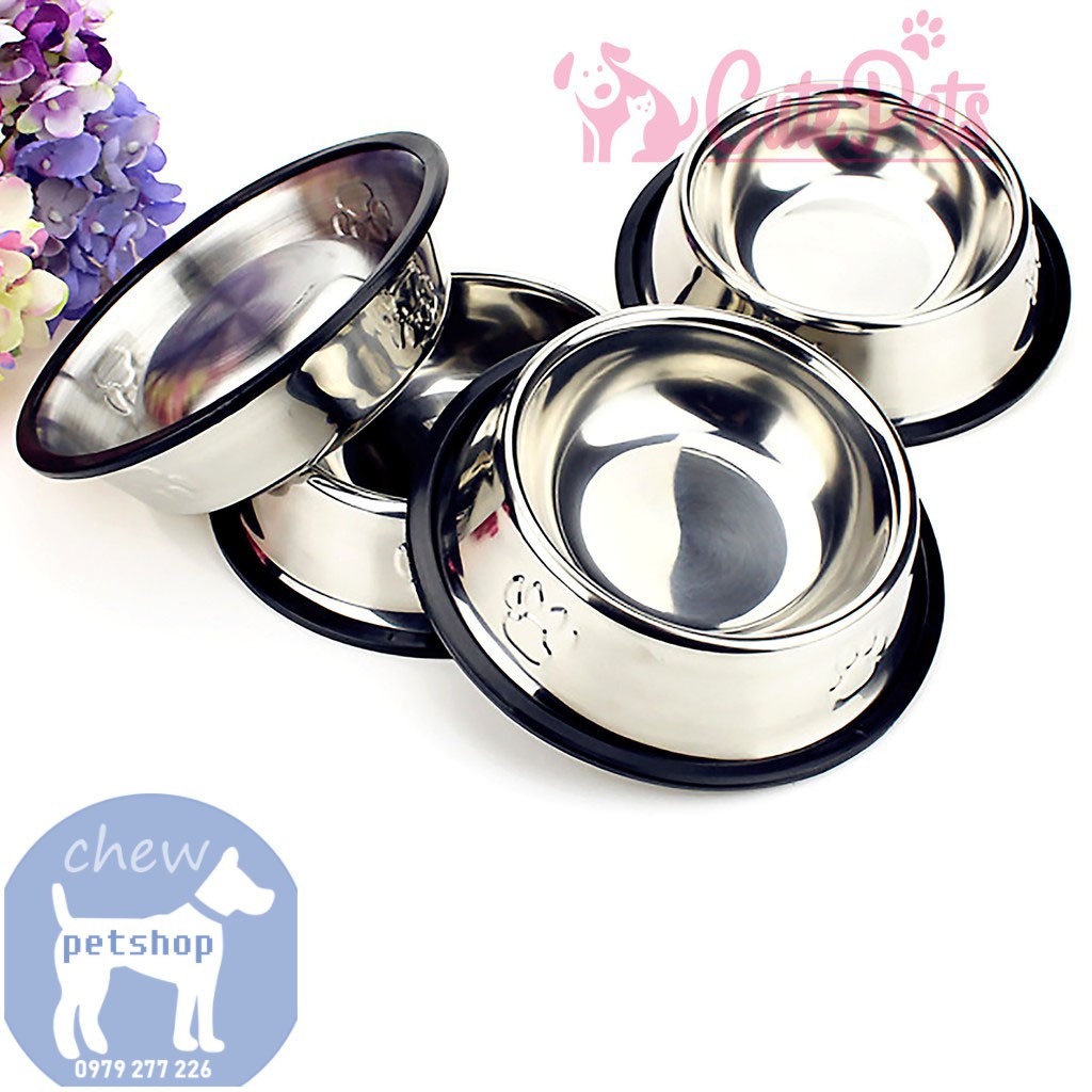 Bát inox chống trượt cho chó mèo _Phụ kiện chó mèo Chew Petshop