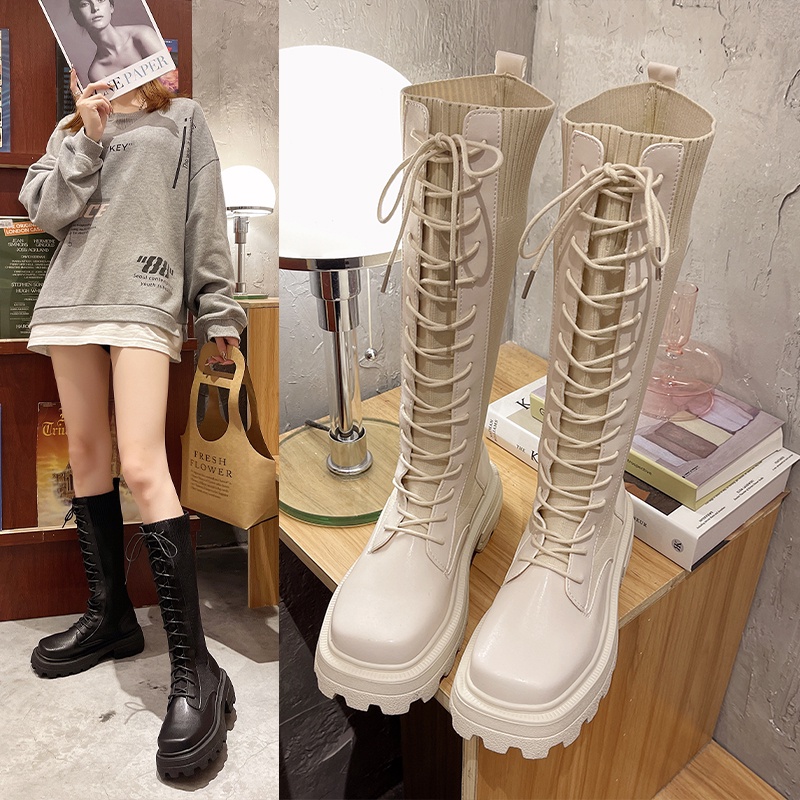 BOOTS DA PHỐI LEN NỮ ĐẾ 5CM CAO CỔ LỬNG MŨI VUÔNG