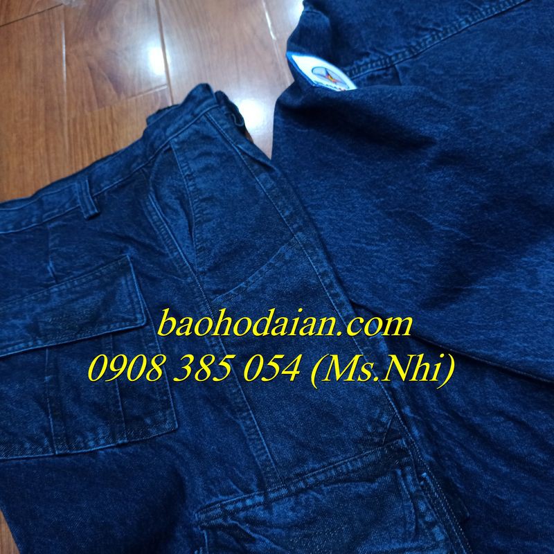 Quần áo jean điện lực tiêu chuẩn may kèm logo- Hình thật