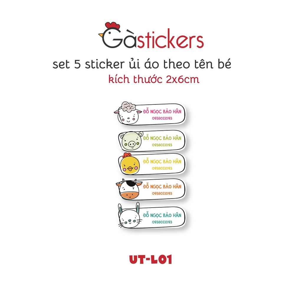 Sticker ủi áo in tên trẻ em GaStickers UT-L01 bộ 5 miếng kích thước 2 x 6 cm