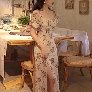Váy Hoa Tay Bồng Xẻ Tà