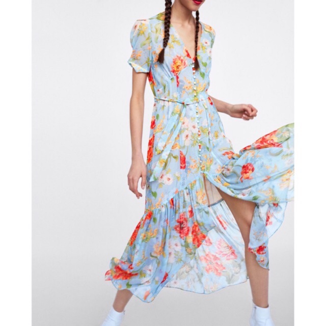 Đầm ZARA dài đuôi cá dịu dàng chiffon mềm không nhăn DH2DCG89N10