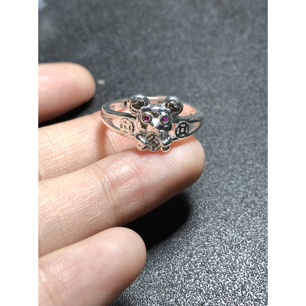 Nhẫn chuột thần tài đính pha lê ý -925