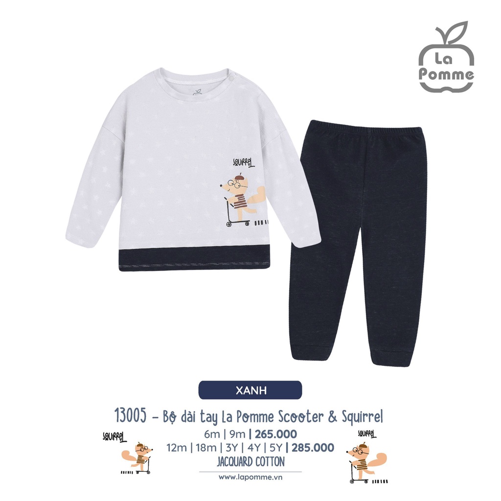La pomme 2022 Bộ quần áo dài tay cho bé trai Lapomme Scooter and Squirrel SL 13005