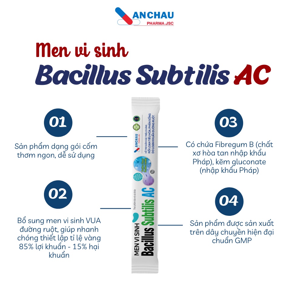 Men vi sinh hỗ trợ tiêu hóa BACILLUS SUBTILUS AC cho bé từ 3 tuổi giúp ăn ngon, tăng đề kháng - An Châu