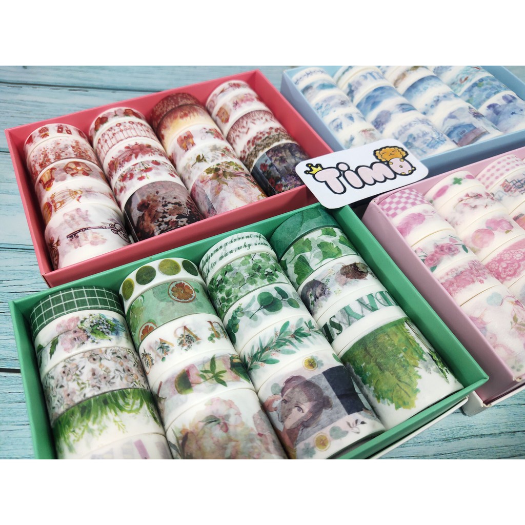 Hộp Washi Tape Và Set Washi Vintage Hình Dán Nhiều Chủ Đề Trang Trí Sổ Scrapbook Planner Takenote Cuộn Sticker Xinh