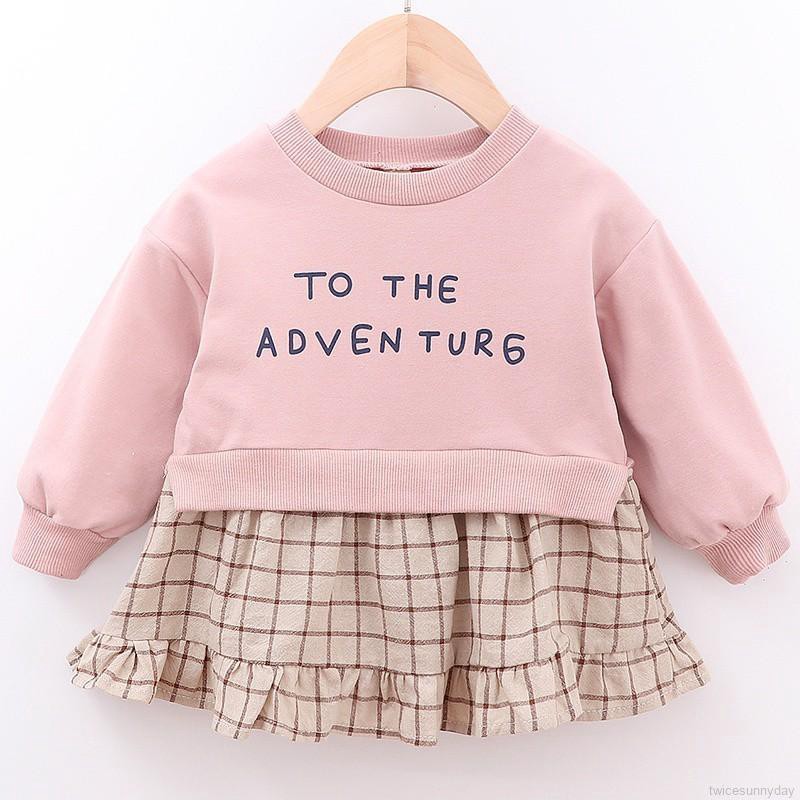 Đầm dài tay phối họa tiết ca rô đáng yêu dành cho bé gái