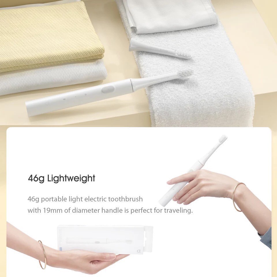 Bàn chải điện xiaomi Mijia T100 pin sạc kháng nước ipx7 bảo vệ nướu bàn chải đánh răng điện nhẹ 46g