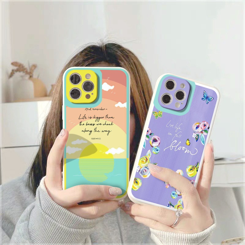 ỐP IPHONE BẢO VỆ CAM CHỐNG BỤI vuông cạnh ốp lưng 12 pro max Biển Hoa tím full case 6 đến 13promax tr219